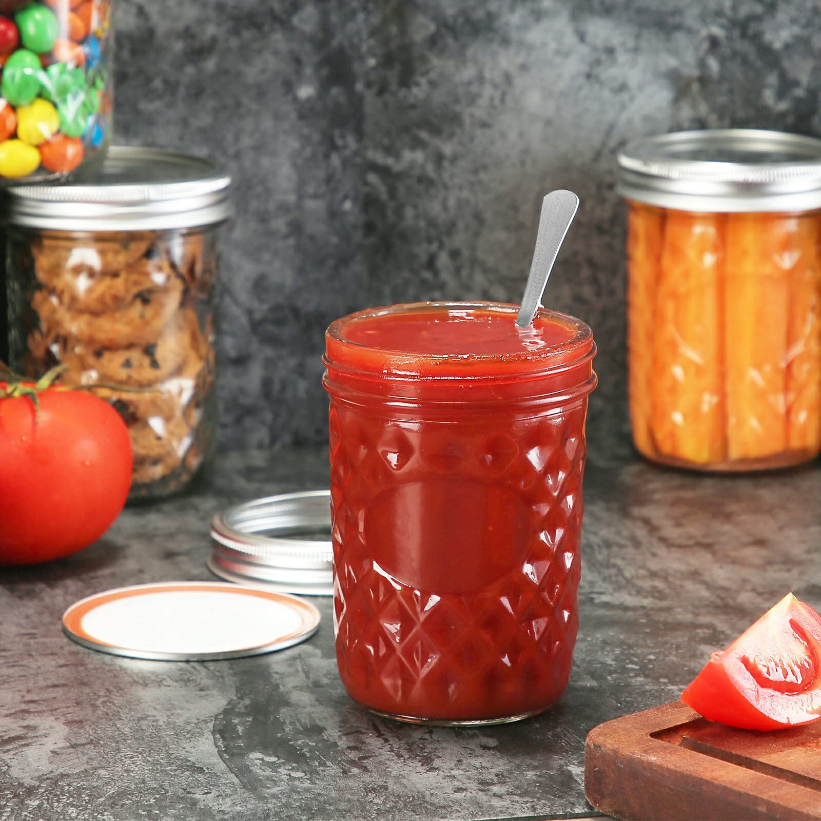 Yeboda 16 Oz Mason Jars Wide Mouth Canning Jars 12 Pack Glass Jars With Silver Metal Airtight Lids And Bands For Jam, Honey, Wed